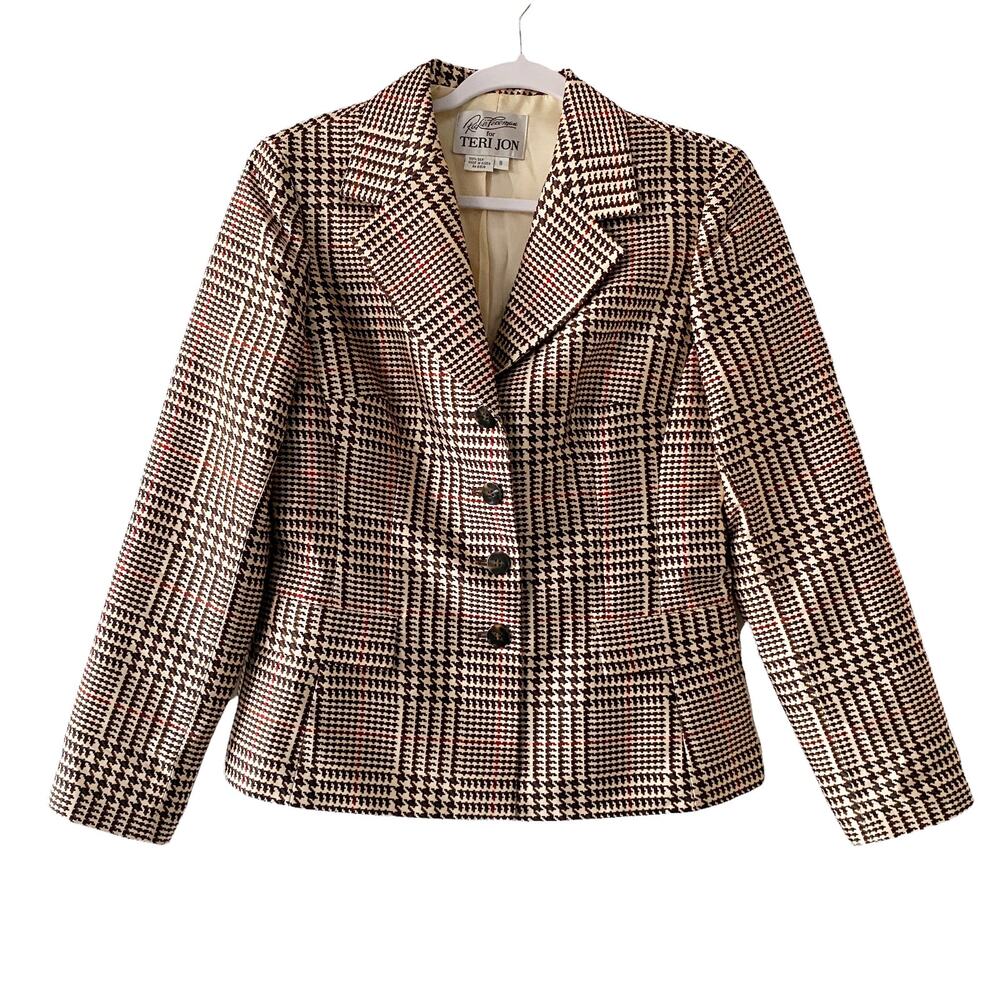 Vintage Rickie Freeman Teri Jon Womens Size 8 Houndstooth 4 Button Blazer